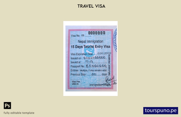 Plantilla de visa de entrada a Nepal lista para imprimir